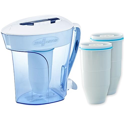 ZeroWater Pack Carafe filtrante d'eau 2,8 L avec 3 Cartouches de filtre à eau de rechange et Indicateur de qualité d'eau, sans BPA et certifié pour réduire Le Plomb et Les Autres métaux Lourds