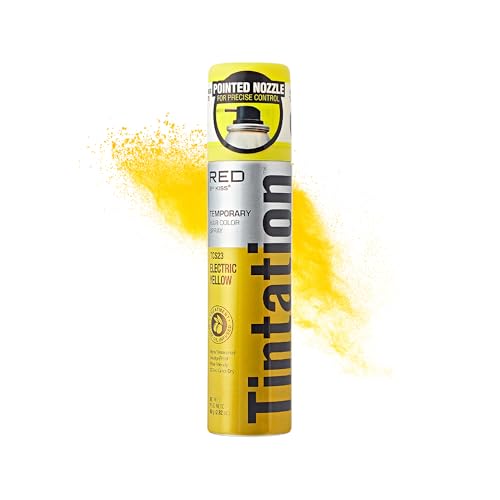 Red by Kiss Tintation Temporary Hair Color Spray 2.82oz, Quick-Dry & Smudge-Proof, Vivid Color Washable Hair Dye, Styling Spray Cosplay Halloween Birthday Party Festival (Electric Yellow)