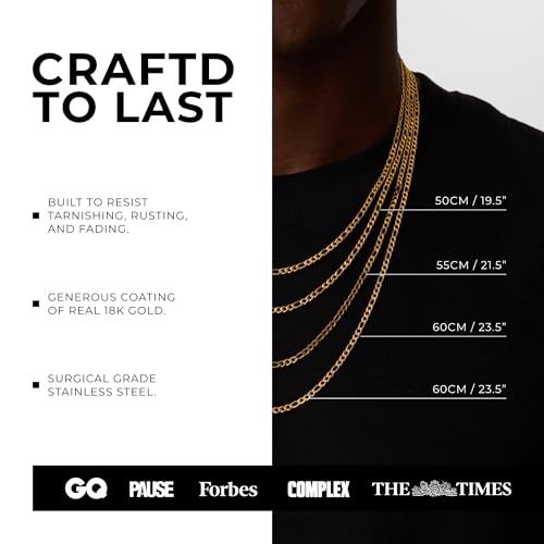 CRAFTD | Gold Figaro Link Chain | Durable 18K Gold & 316L Stainless Steel | Waterproof, Heat & Sweat Resistant | Gifts for Men | Men's Jewelry |4
