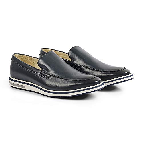 Sapato Casual Masculino Loafer Couro Legítimo Stone Slim Reverso - 1131 - Blue Cor:Azul;Tamanho:40