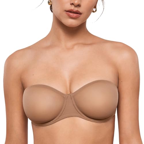 Image of INLYRIC Women's Sheer Strapless Bras Mesh Sexy Unlined Plus Size See Through Bra Underwire Demi Mesh Non Padded