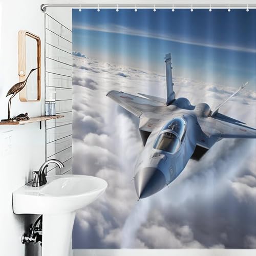 Rideau douche tissu polyester avion de chasse finition premium durable - 6