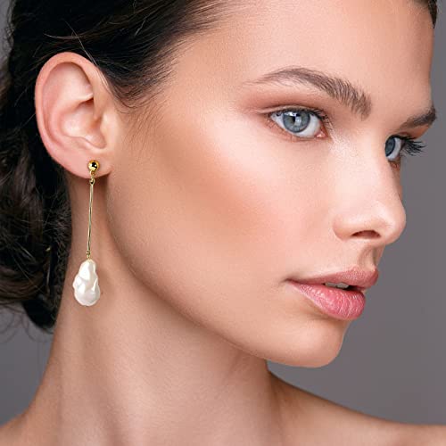 Gold Pearl Drop Dangle Earrings: Long Chain Ball Post Stud White Baroque Vintage Pendant Earring - Hypoallergenic Fashion Dainty Party Jewelry Gift For Women Girls Teens (Gold) #TOP2