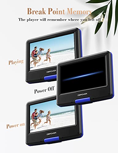 DBPOWER 11.5" Portable DVD Player, 5-Hour Built-in Rechargeable Battery, 9" Swivel Screen, Support CD/DVD/SD Card/USB, with Remote Control, 1.8M Car Charger, Power Adaptor and Car Headrest (Blue)