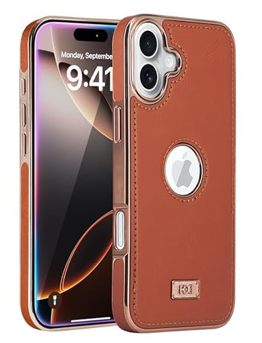 Image of BOUNCEBACK Faux Leather Electroplated Logo Cut Back Case /Cover for iPhone 16 - Brown