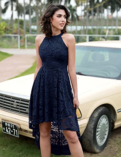 Dressystar 0028 Halter Floral Lace Cocktail Party Dress Hi-Lo Bridesmaid Dress Navy M #TOP5