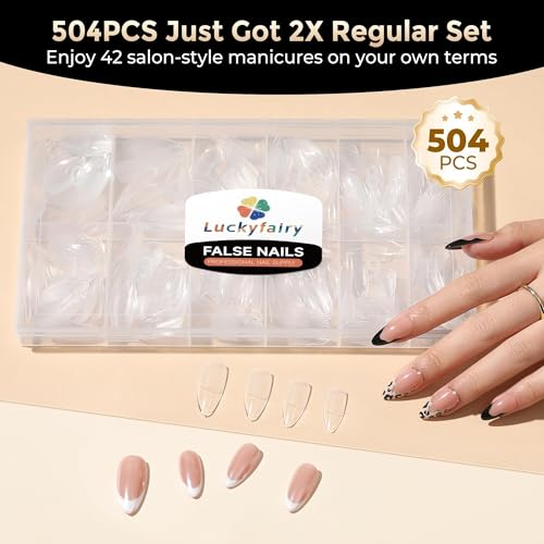 Image of Luckyfairy Medium Almond Nail Tips 504pcs 12 Size Pre-Shaped Almond Nails