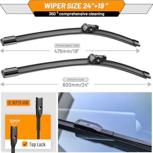 Image of AUTOBOO Windshield Wiper Blade Replacement for Honda Civic CR-V Integra | Fits Civic 2022-2025,CR-V 2023-2025, Acura Integra 2023-2025, 24 inch+19 inch, 2-pack, OEM quality