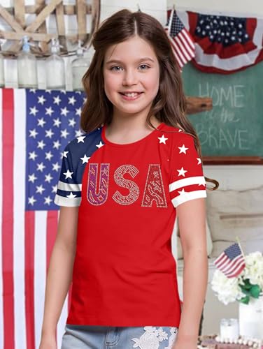 Image of Ithalt Boys Girls USA Shirts Kids 4th of July Shirts American Flag Tshirt Patriotic Top Independence Day Outfit 5-13y