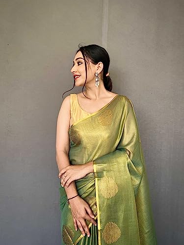 Image of Panzora Women's Tissue Silk Jacquard Weaving Saree With Unstitched Blouse Piece