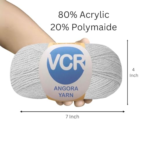 Image of VCR Light Grey Green Angora Knitting Yarn, Pack of 1, 100 Grams Hank, 256 Meters Length, 80% Flurry - 20% Acrylic Polyamide Soft Ball for Crochet and Knitting, Suitable for Baby Blankets