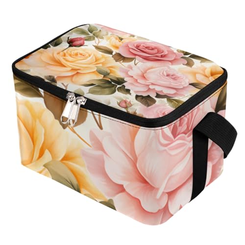 GzLeyigou Lunch Bags for Women Men 9 Cans,Blooming Rose Hot & Cold Food Delivery Bag Insulated Grocery Bag Insulated Lunch Box Flowers Cooler Bag for Office Work Picnic Beach