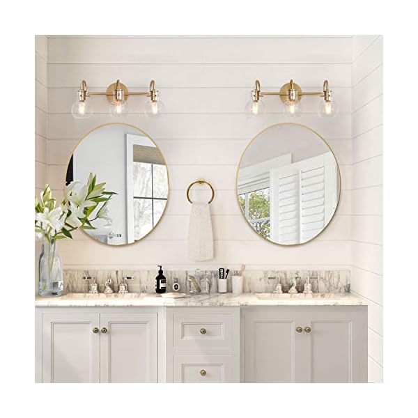 KSANA Goldfarbene Badezimmer-Leuchten mit transparentem Glasschirm, 55,9 x 17,8 x 22,9 cm – Bild 6