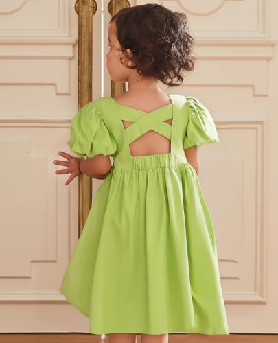 Girls Casual Dresses Toddler Solid Color Summer Cotton Dress Short Sleeve Criss Cross Backless Sundress for Kids 3-12Y4