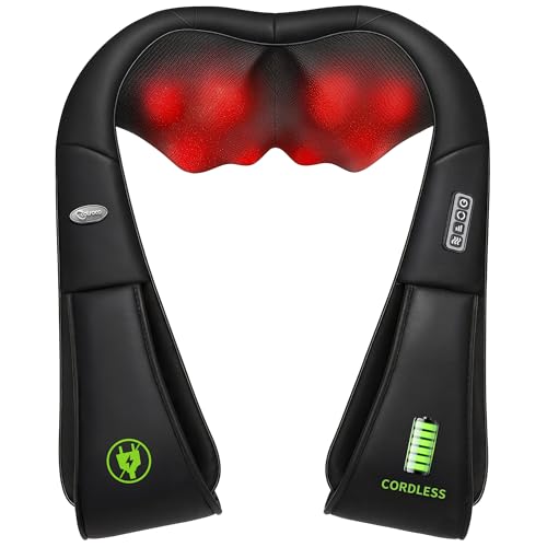 cotsoco Massagegerät,4D Kabelloses Beheiztes Nackenmassagegerät, Batteriebetriebenes Massagegerät, 3 Massagegrade, Tiefenmassage für Nacken, Schulter, Rücken, Geschenke für Frauen/Mütter/Väter