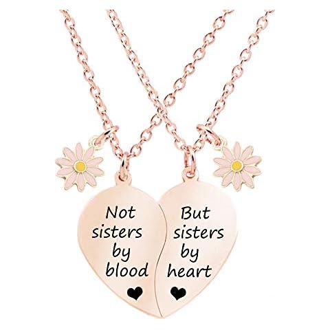 MJartoria BFF Necklace for 2-Split Heart Necklace Not Sisters by Blood Pendant Best Friend Friendship Necklace Set of 2 Valentines Day Gifts for Her(Rose Gold, A-Daisy) Cover