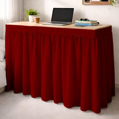 Dorm Desk Skirt, Custom Fitted Tablecloth Without Platform with Split Corners, Perfect for Dorms & Home Offices Burgundy Bed Skirt Ruffled Gathered (D24 x W30 Skirt H30 Inches)