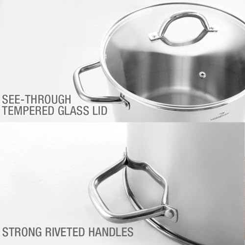 HOMICHEF Stock Pot 24.5 cm 7.6 Litre with Lid Nickel Free Stainless Steel - Mirror Polished Stockpot 7.6 Litre with Glass Lid - Healthy Soup Pot Induction - Image 6
