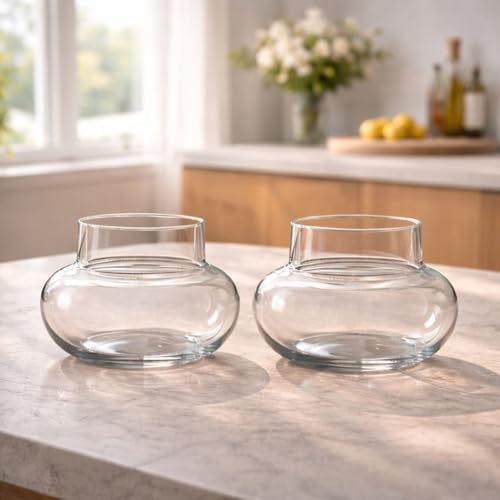 Image of Glass pots for Two Layer Lucky Bamboo or Money Plant - Transperant Clear Glass Bowl Round Shape Pot Planter (Bamboo Pot, 2)