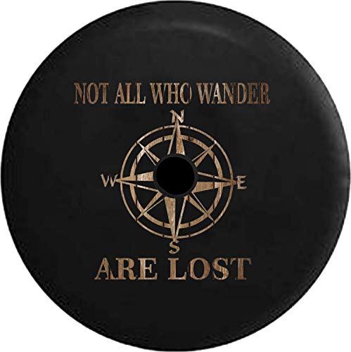 JL Spare Tire Cover Not All Who Wander Distressed Barn Wood Spare Tire Cover with Backup Camera Hole BUC (Fits: JL Accessories 2018+) Size 32 Inch