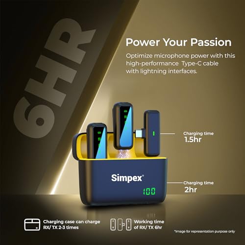 Image of Simpex (SWM-009 2 in 1 Wireless Microphone System with Active Noise Cancellation, 50m Wireless Range, Upto 8 hrs of Working time, Plug and Play, Compatible with All the Smartphones.