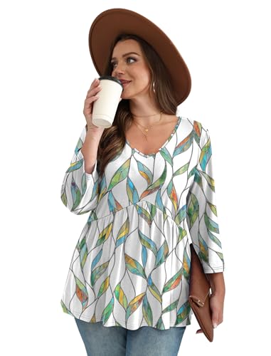 Image of OFEEFAN 3 /4 Length Sleeve Womens Tops 2026 Blouses for Women Dressy Casual Fashion Clothing V Neck Babydoll Tops Fall Outfits