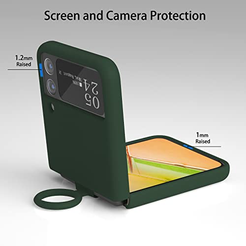 Symoca Samsung Galaxy Z Flip 3 5G Silky Liqiud Silicone Case Slim Full-Body Protective Shockproof Ring Holder Cover With Microfiber Lining Compatible With Galaxy Z Flip 3 5G (2021) (Midnight Green) #TOP2