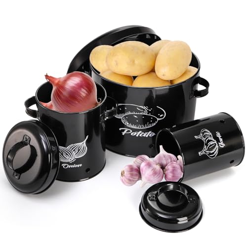Frcctre 3 Pack Vegetable Storage Tins, Potato Onion Garlic Storage