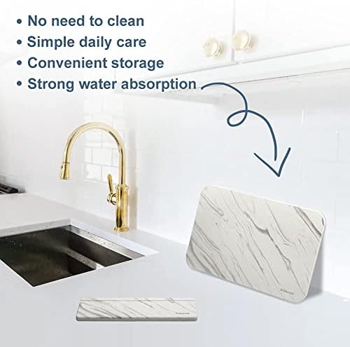 Bumlon Drying Mat for dishes,(30x20cm),Draining Board Mats,Absorbent Drain Mat for Kitchen,Non-Slip,Heat resistant,2 pack ,Marble Style
