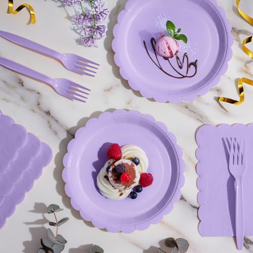 Tyzarglef 105PCS Paper Plates and Napkins Set,7 Inch Scalloped Disposable Tableware with Forks for Birthdays, Garden Parties & Outdoor Events,Serves 35 - Image 3