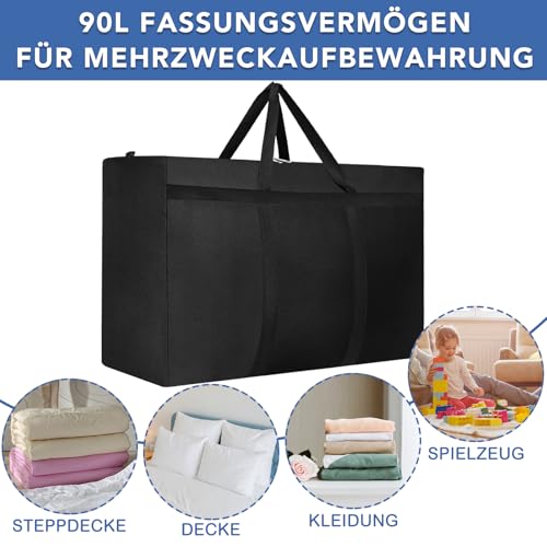 Dntorx 2 Stück 90L Große Aufbewahrungstasche, Oxford Heavy-Duty Umzugstaschen Umzugskartons Groß mit Reißverschluss Handgriff Reisetasche Tragetasche für Umzug Camping Bettwäsche Kleidung Aufbewahrung