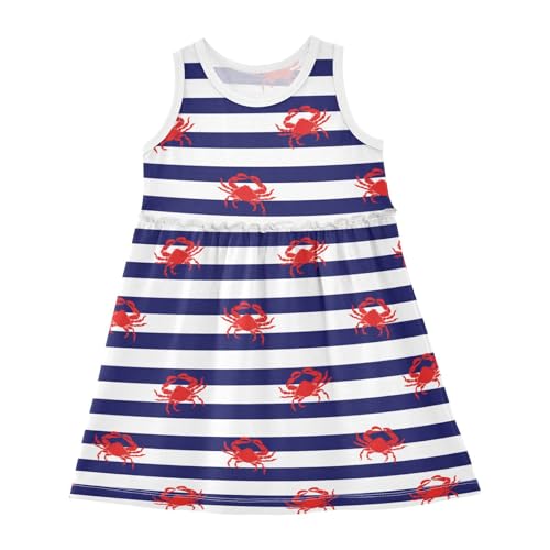 Aflyko Sleeveless Dress for Girl Marine Stripes Red Crab Casual Dress Loose Fit Sundress Summer Infant Tank Playwear Dance Dress Cute Kiddo Outfit 4T
