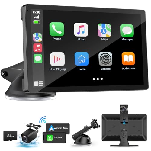 Wireless Carplay Screen for Car with 4K Dash Cam, 9' Portable Carplay & Android...
