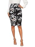Floerns Women's Plaid Print High Waist Knee Length Bodycon Pencil Skirt Black Floral M