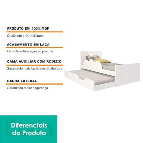 Cama Bibox 100% Mdf com Rodizios com Travas Elza Branco - Cimol