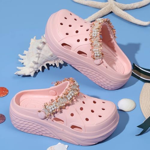 Image of FLIOZY Women's Gardener Platform Clogs Slippers Hight Heels Mules Clog Wedge Sandals Outdoor Beach Shoes