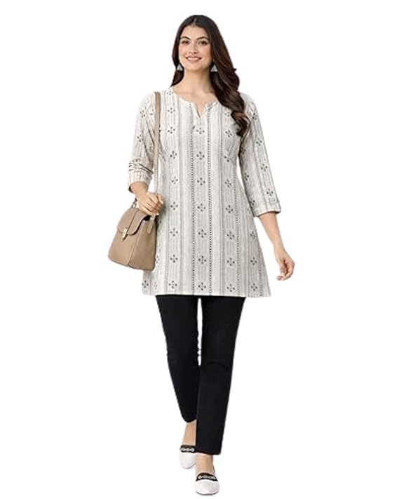 Levi's Womenâ€™s Cotton Printed Kurti - Straight Fit 3/4 Sleeves Casual Ethnic Top for Office College in multi