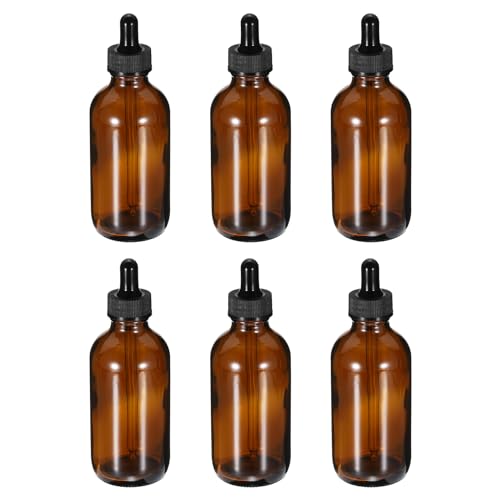 PATIKIL 120ml Glass Dropper Bottle, 6Pcs Leakproof Essential Oils Sample Liquid Perfume Container with Golden Eye Dropper for Storage Home Travel, Amber