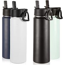 Volhoply Insulated Water Bottles with Straw Bulk 4 Pack, 22 oz Stainless Steel Sports Bottle with Handle Lid,Double Walled Vacuum Metal Water Cups with Wide Mouth, Reusable WaterbottleMix,4 Set