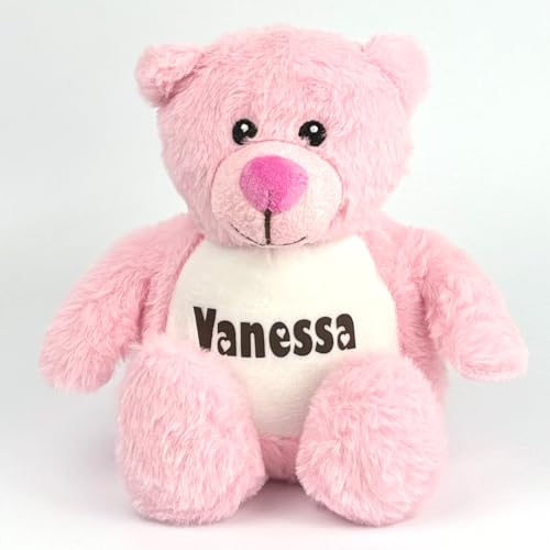Elefantasie Kleines Stofftier PERSONALISIERT Teddybär mit Name Bedruckt Kuscheltier Plüschtier 25cm Bär pink