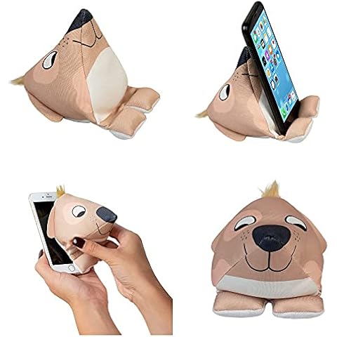 Plusheez Mobile Phone Holder | 2 in 1 Phone Stand with Micro Fibre Wipe | Screen Cleaner | Universal Phone Stand for Kids Children Adults | eReader/Kindle/Smartphone/Small Tablet Compatible (Puppy) Cover