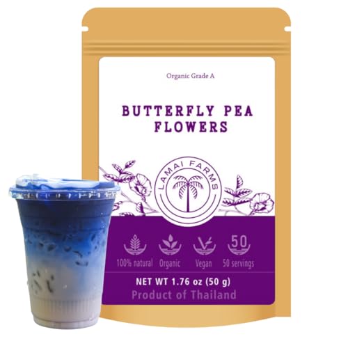 Organic Dried Butterfly Pea Flowers, 50 servings, Pure and Natural, Perfect for tea, lattes and more!