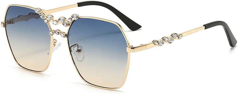 Metal Frame Women's Sunglasses UV Resistant Diamond Inlay Dual Beam Street Photo Sun Glasses