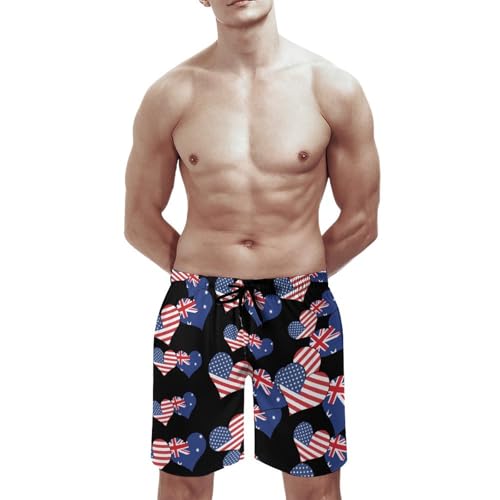 U.S.A Australia Love Flag Men's Swim Trunks Board Shorts Beachshorts Swimsuits with Pockets Mesh Liner3