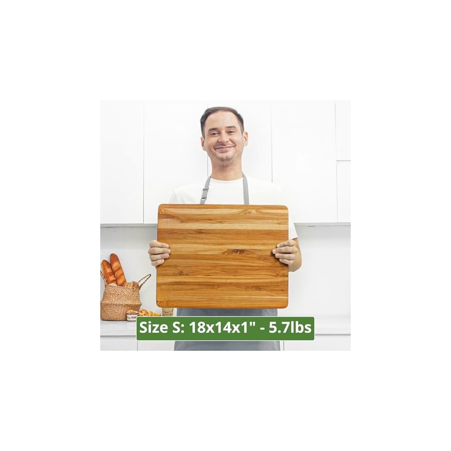 BEEFURNI-Teak-Wood-Cutting-Board-with-Hand-Grip-Small-Wooden-Cutting-Boards-for-Kitchen-Small-Chopping-Board-Wood-Gifts-for-Her-1-Year-Manufacturer-Warranty-S-18L-x-14W-x-1H-inches BEEFURNI Teak Wood Cutting Board with Hand Grip (S, 18x14x1"), Small Wooden Cutting Boards for Kitchen, Small Chopping Board Wood, Christmas Gifts, 1-Year Manufacturer Warranty