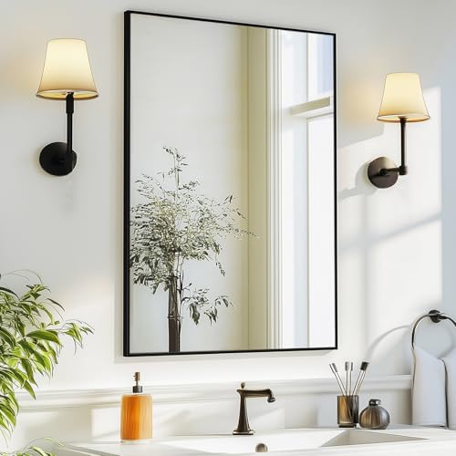 Sunniry Bathroom Vanity Mirror, Black Bathroom Mirror 16x24 inch, Wall