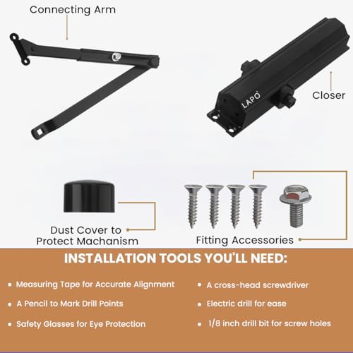 Image of LAPO Heavy Duty Aluminium Automatic Hydraulic Double Speed Door Closer for Home Office | Aluminium and Wooden Soft Door Closers with Fitting Set for All Door Weight Up to 80 Kg (Black Finish)