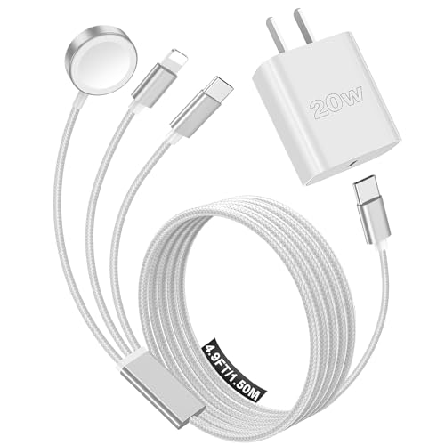 Image of Travel Essentials for Apple Watch Charger,iPhone Charger,Type C Multi Fast Charging Cable Cord with 20W Charger Block,Portable Designed for iWatch 11-2,iPhone 17-11,Galaxy 25,Home,Office-5FT