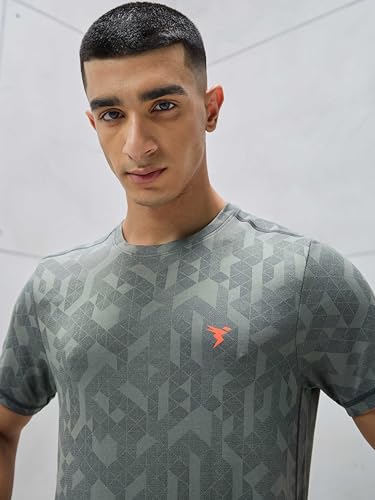 Image of TECHNOSPORT Men Polyester Regular Fit Half Sleeve Jacquard T-Shirt with Double Cool, Quick Dry & Anti Microbial for Sports, Running & Casual Use