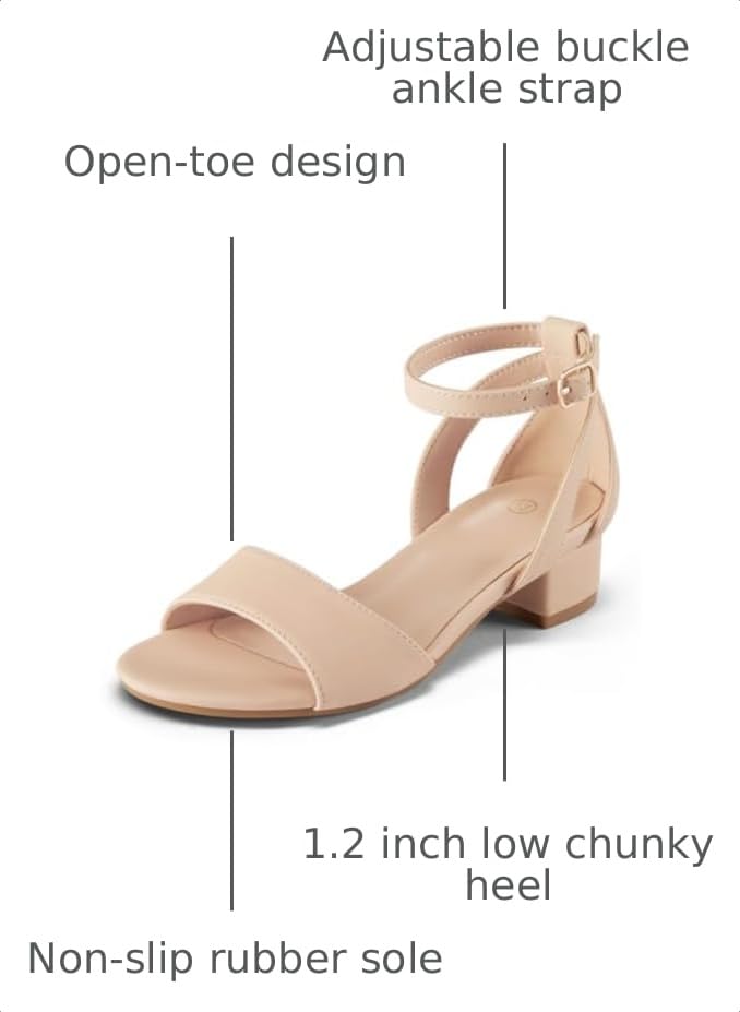 Image of K KomForme Girls Chunky Heel Ankle Strap Open Toe Dress Sandals